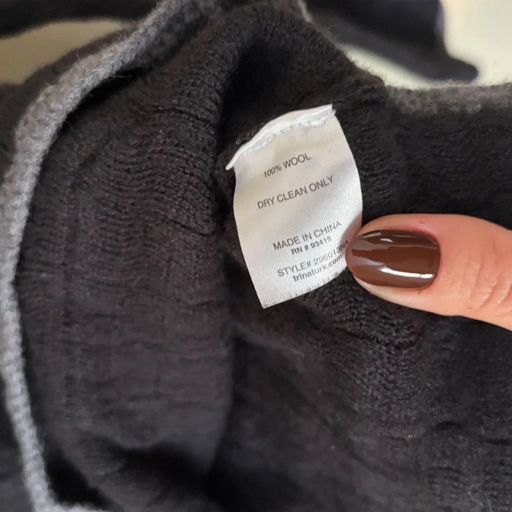 TRINA TURK Black Knit 100%‎ Wool Cardigan Blazer Gold Button Pockets Size S